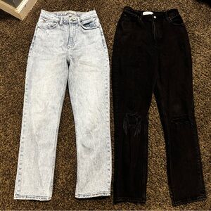 Abercrombie & Fitch Women's Straight Leg Jeans - Light Blue and Black